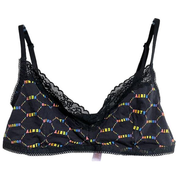 Savage X Fenty Cotton Essentials Bralette Pride Bra Black Caviar Rainbow XL - Picture 1 of 5